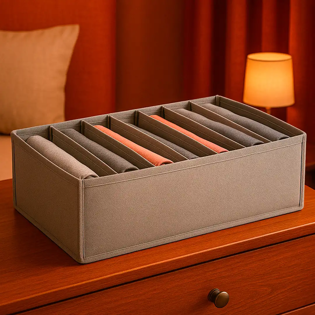 ORGANIZADOR MULTIUSO COM 7 DIVISÓRIAS DOBRÁVEL EM TNT – CINZA