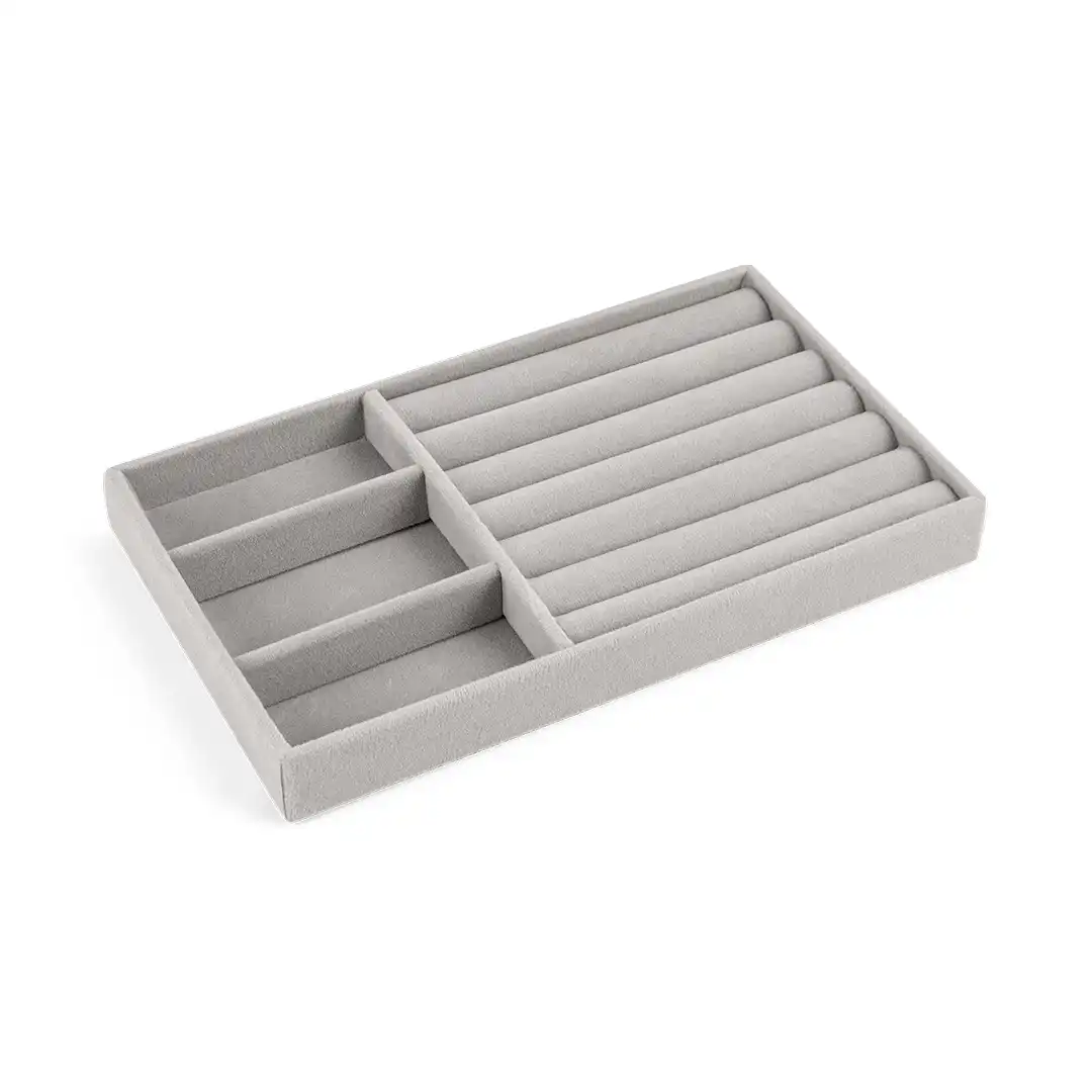 PORTA JOIAS DE MDF COM VELUDO E DIVISÓRIAS PARA ANÉIS E RELÓGIOS – 21x12,5x2,4CM
