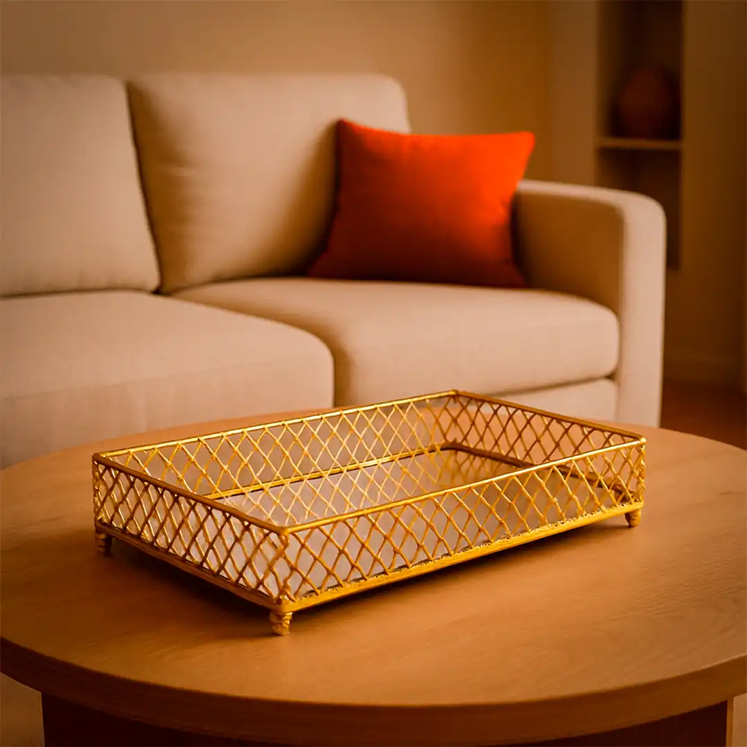 BANDEJA DECORATIVA ESPELHADA DOURADA RETANGULAR 25CM