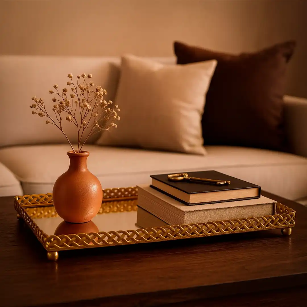 BANDEJA DECORATIVA ESPELHADA DOURADA RETANGULAR 27,5CM