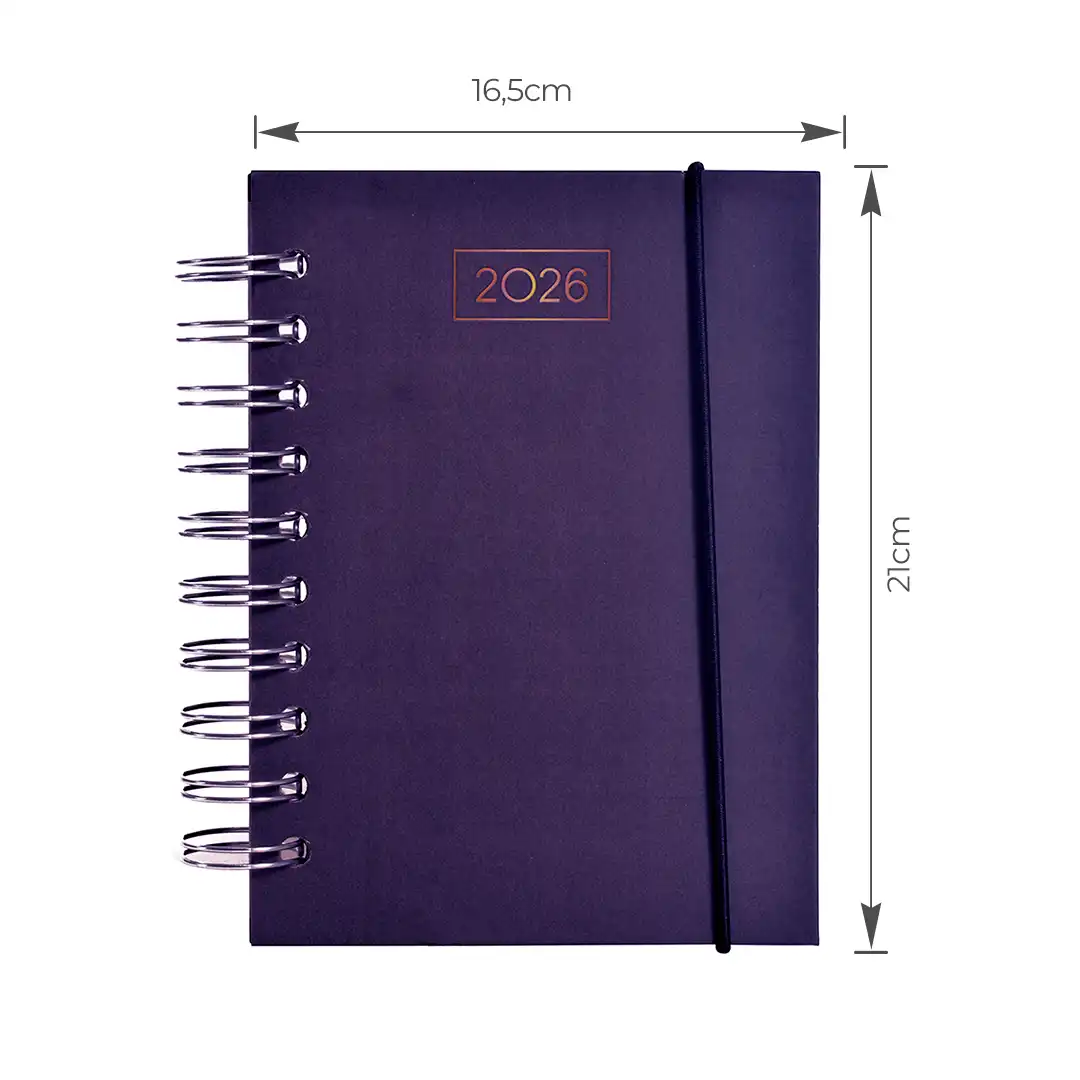 AGENDA ESPIRAL 2026 COM CAPA DURA E ELÁSTICO 15x21CM – SORTIDAS