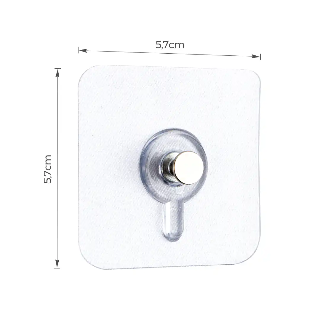 GANCHO ADESIVO TRANSPARENTE PLÁSTICO E METAL – KIT 3 PEÇAS
