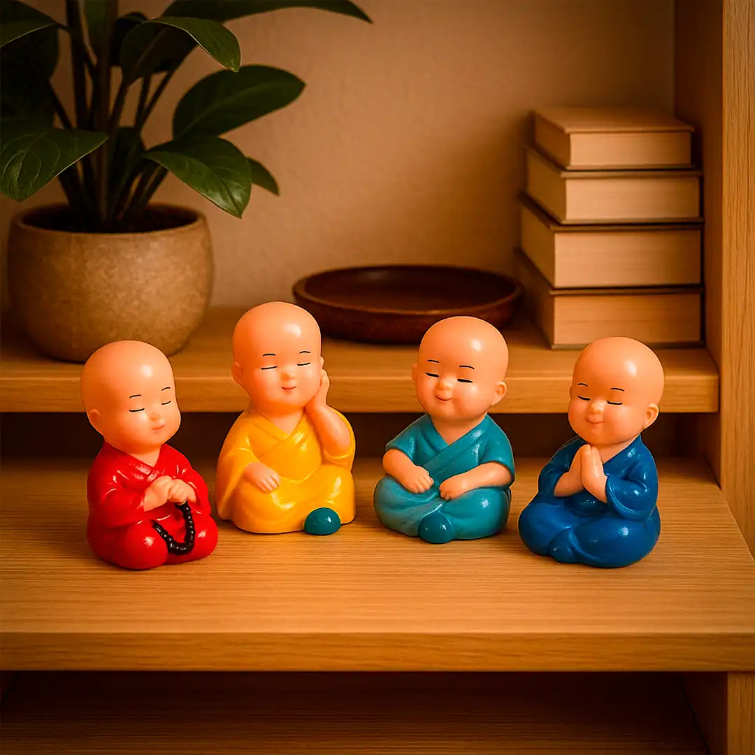 CONJUNTO DECORATIVO 4 MONGES EM RESINA COLORIDA – 6CM