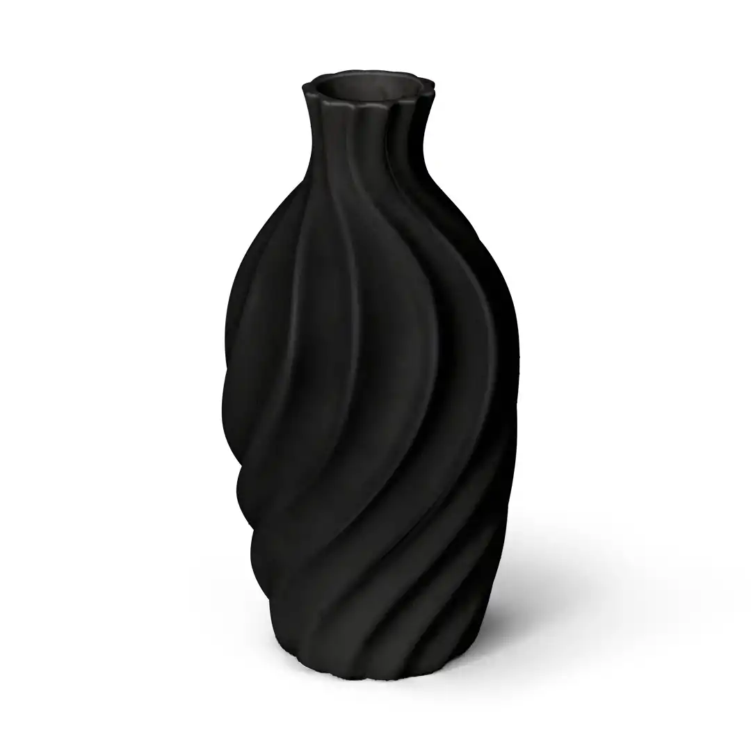 VASO DE PORCELANA DECORATIVO PRETO ONDULADO 20CM DESIGNE MODERNO