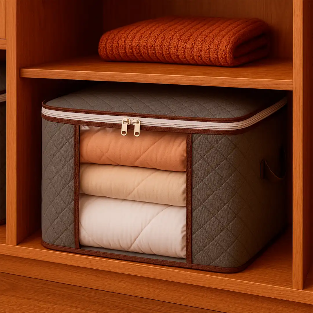 CAIXA ORGANIZADORA DOBRÁVEL COM VISOR TRANSPARENTE E ZÍPER DUPLO – CINZA