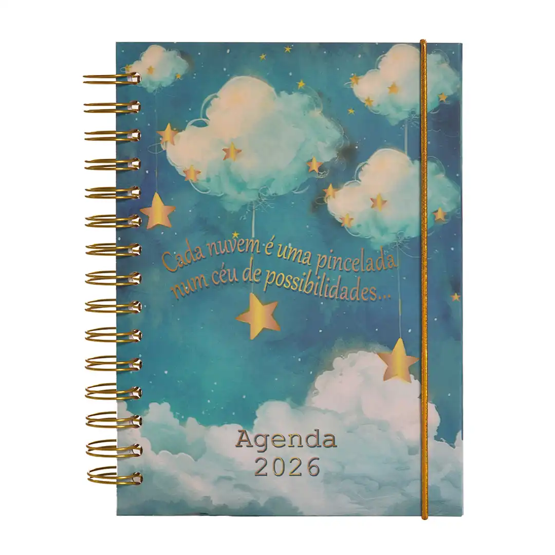 AGENDA ESPIRAL 2026 COM CAPA DURA E ELÁSTICO 11X15CM – SORTIDAS