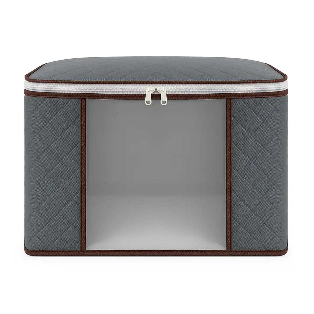 CAIXA ORGANIZADORA DOBRÁVEL COM VISOR TRANSPARENTE E ZÍPER DUPLO – CINZA