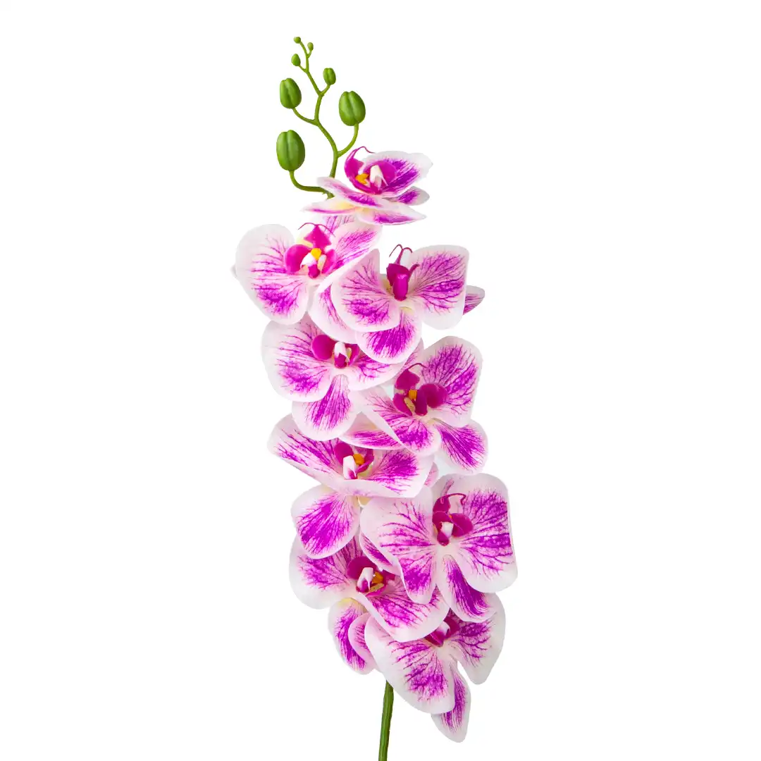 HASTE FLOR ARTIFICIAL ORQUÍDEA ROSA COM BRANCO EM PLÁSTICO COM 95CM DE ALTURA