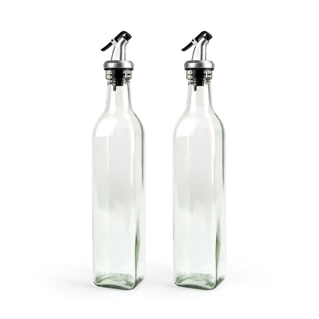 KIT 2 GARRAFAS DOSADORAS PARA AZEITE E VINAGRE EM VIDRO COM BICO INOX – 500 ML CADA