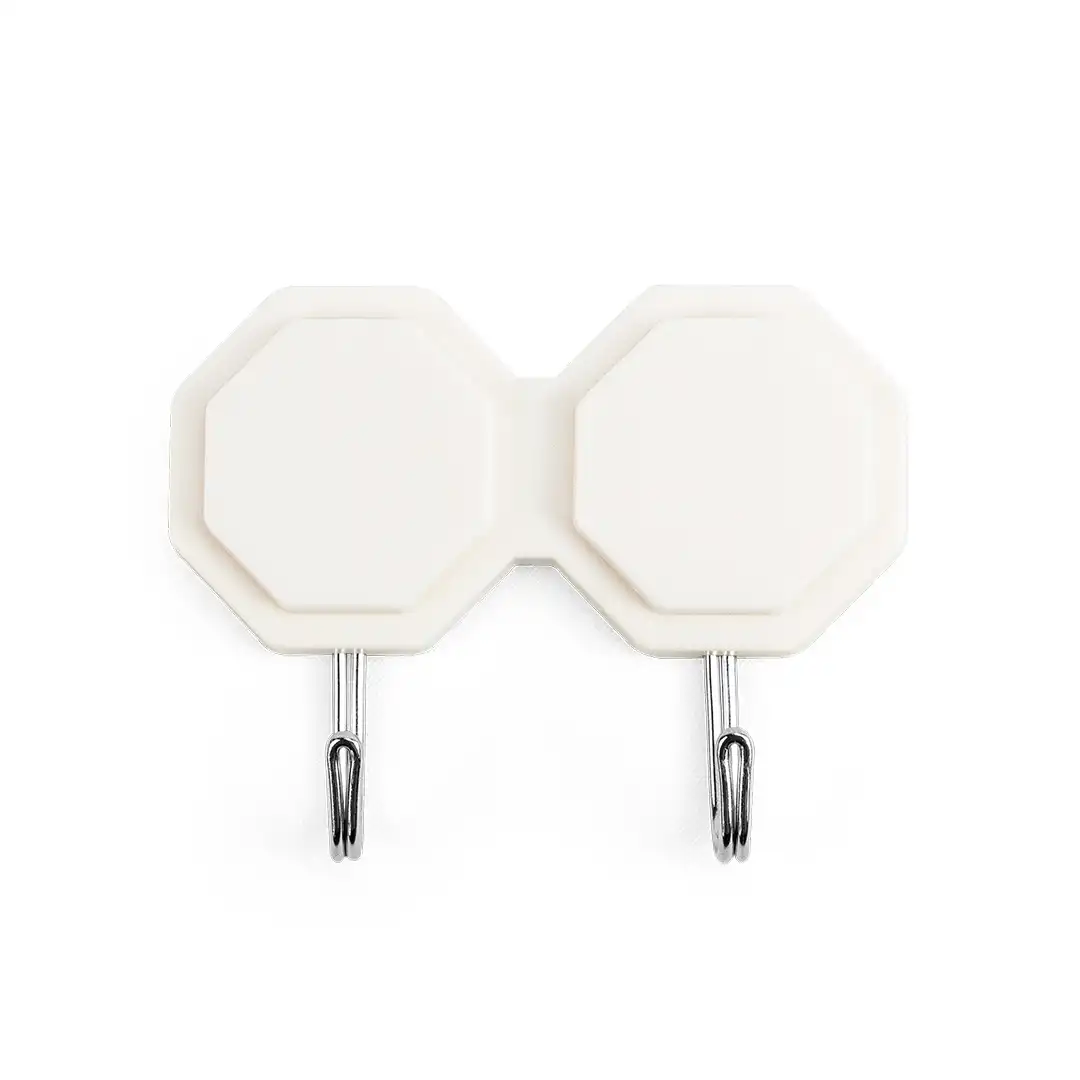 GANCHO ADESIVO DUPLO EM PLÁSTICO – SUPORTE ATÉ 2KG