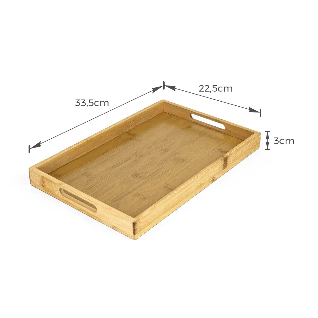 BANDEJA RETANGULAR DE BAMBU COM ALÇA – 33,5CM 