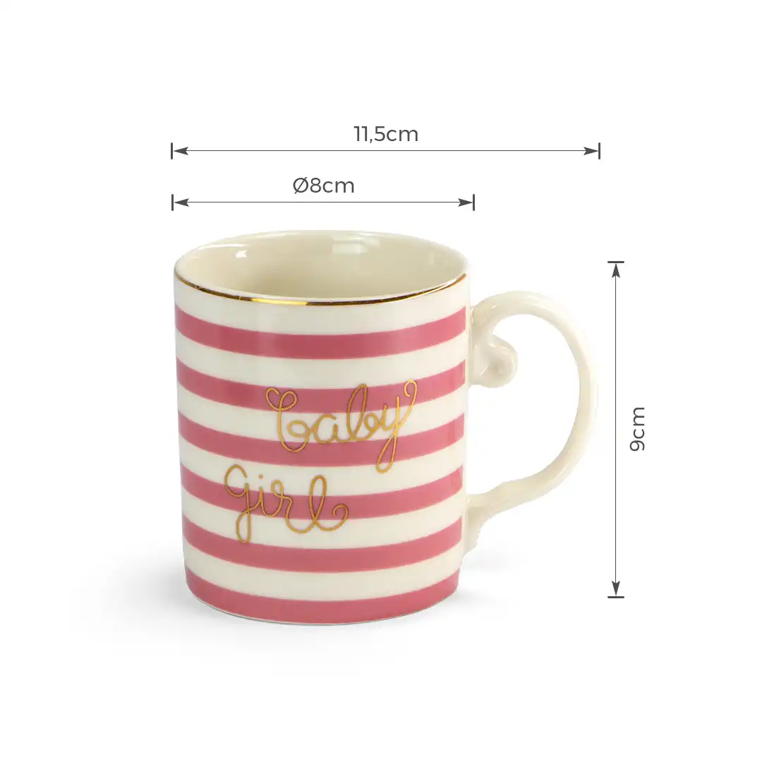 CANECA DE PORCELANA ROSA 300ML COM FRASE BABY GIRL