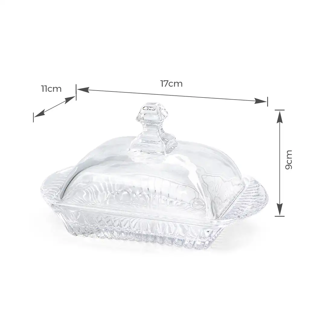 MANTEIGUEIRA DE VIDRO COM TAMPA – 17X11X9CM