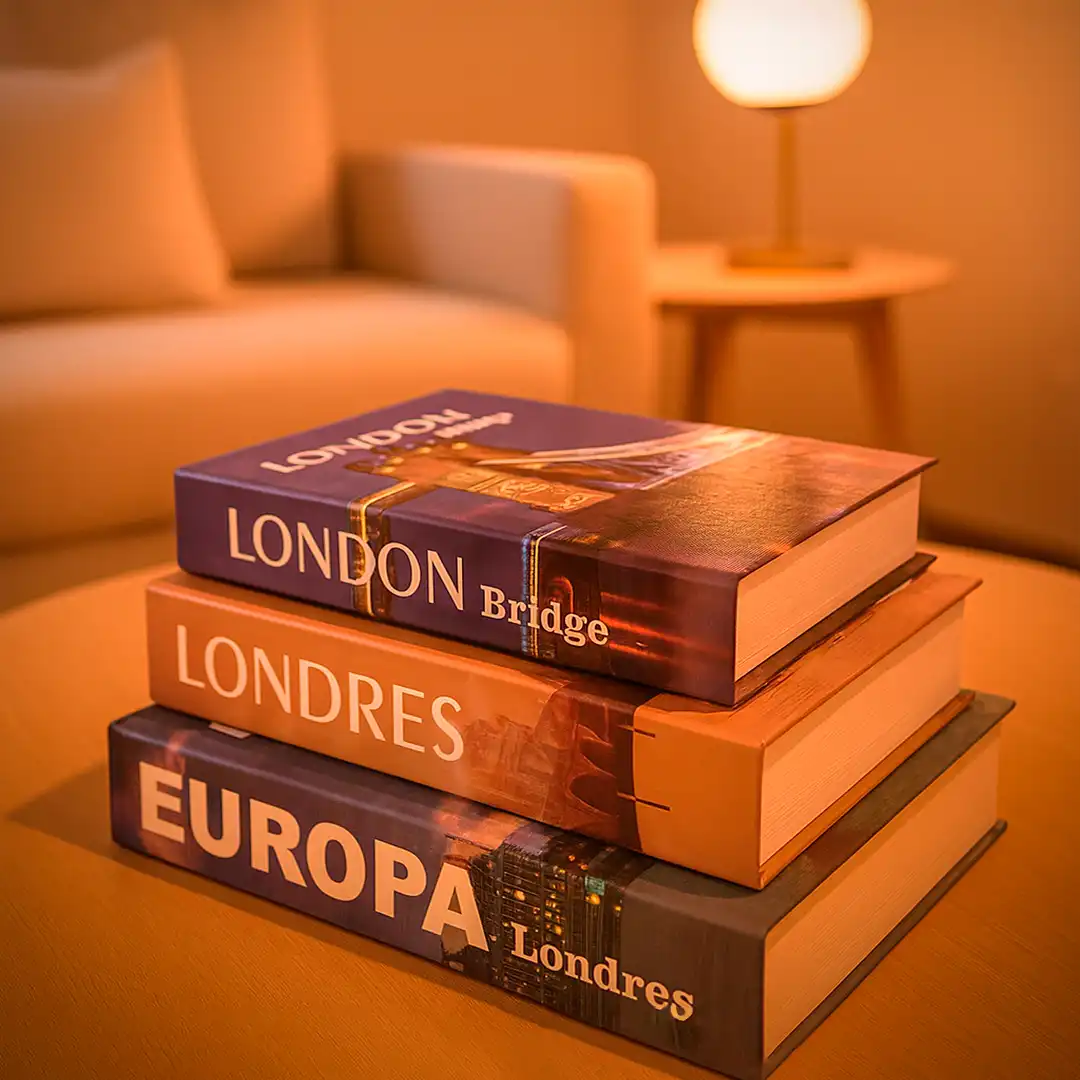 CAIXA LIVRO DECORATIVA EUROPA – CONJUNTO COM 3 UNIDADES TAMANHOS P, M E G