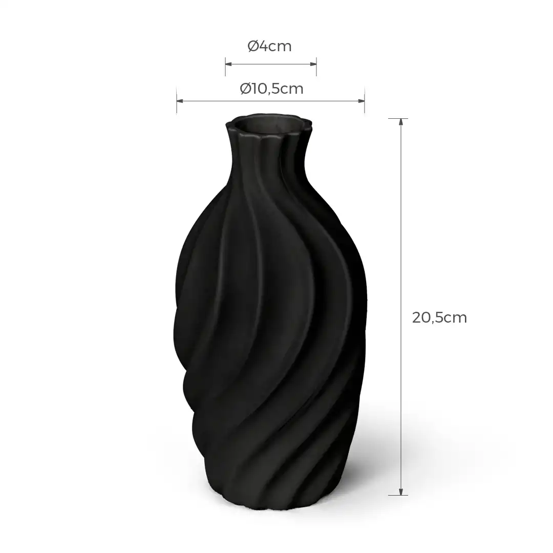 VASO DE PORCELANA DECORATIVO PRETO ONDULADO 20CM DESIGNE MODERNO