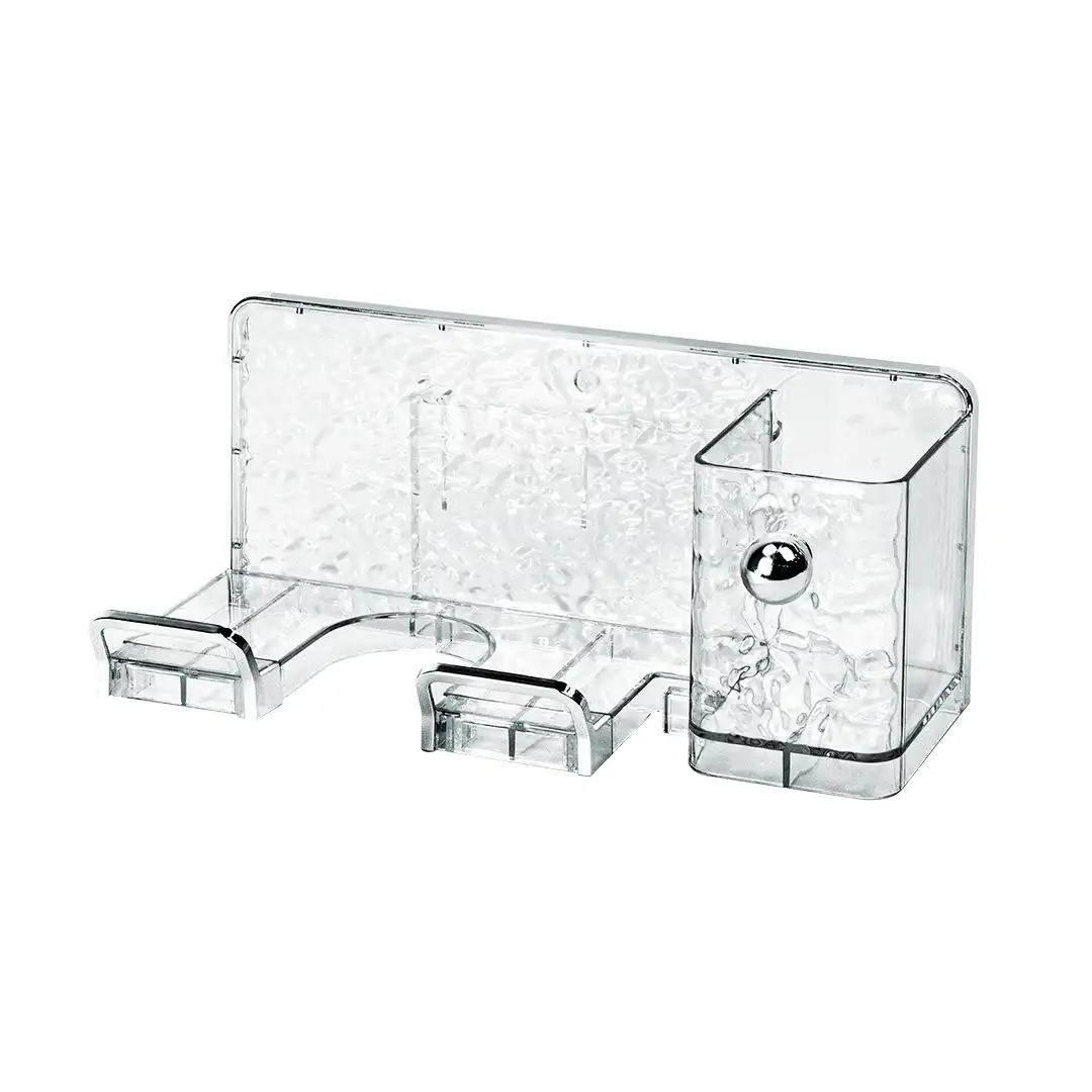 SUPORTE MULTIUSO ADESIVO ACRÍLICO PARA SECADOR DE CABELO E ESCOVA