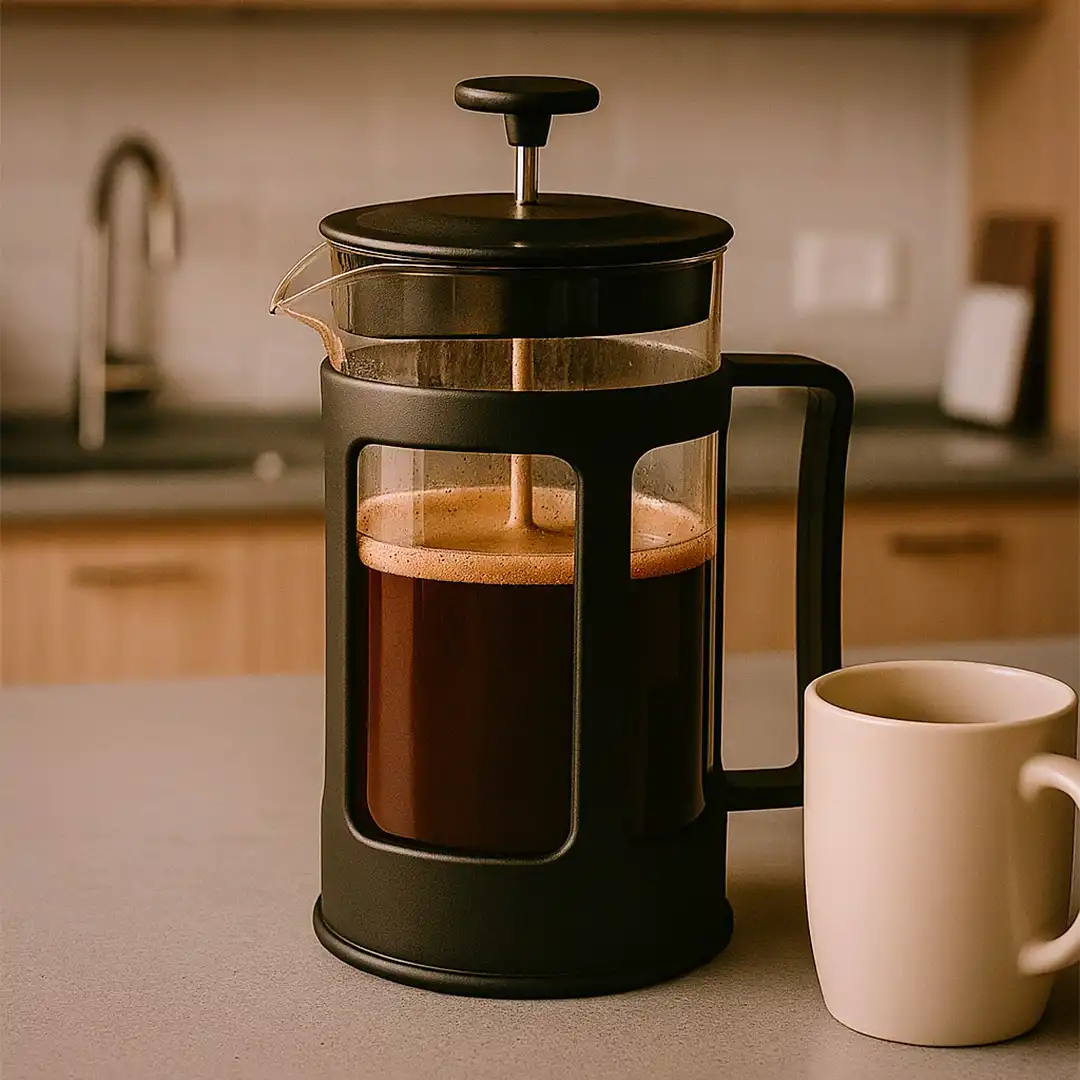 PRENSA FRANCESA 650ML EM VIDRO COM ESTRUTURA EM INOX PARA CAFÉ E CHÁ

