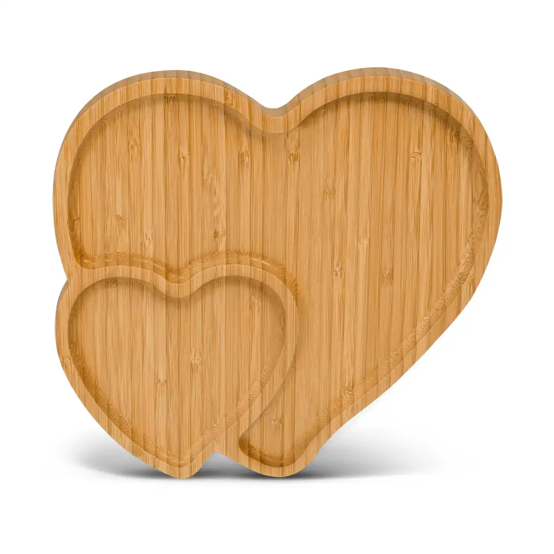 PETISQUEIRA DE BAMBU 27X26,5CM FORMATO CORAÇÃO COM 2 DIVISÓRIAS