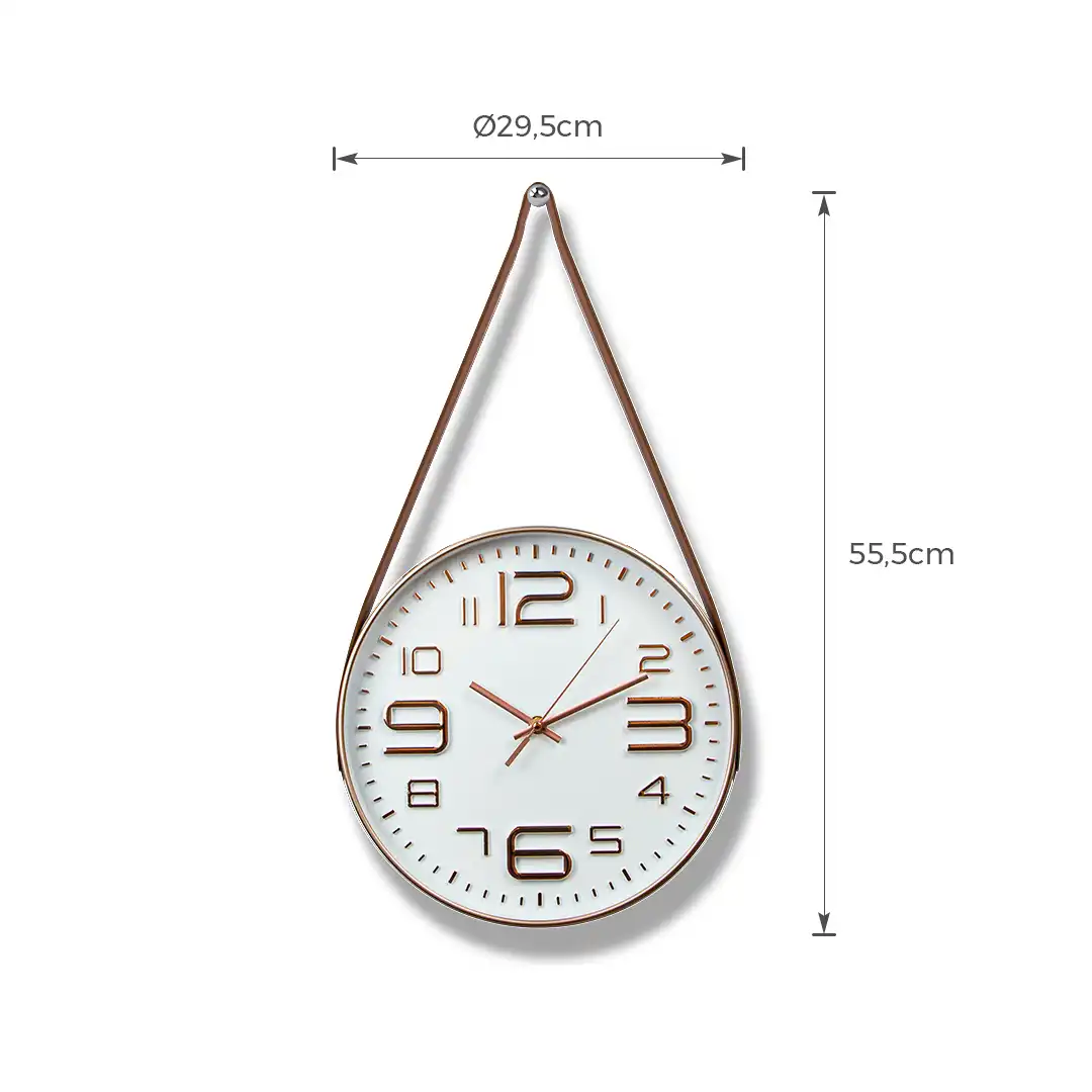 RELÓGIO DE PAREDE REDONDO COM ALÇA OURO ROSÉ DESIGNE MODERNO