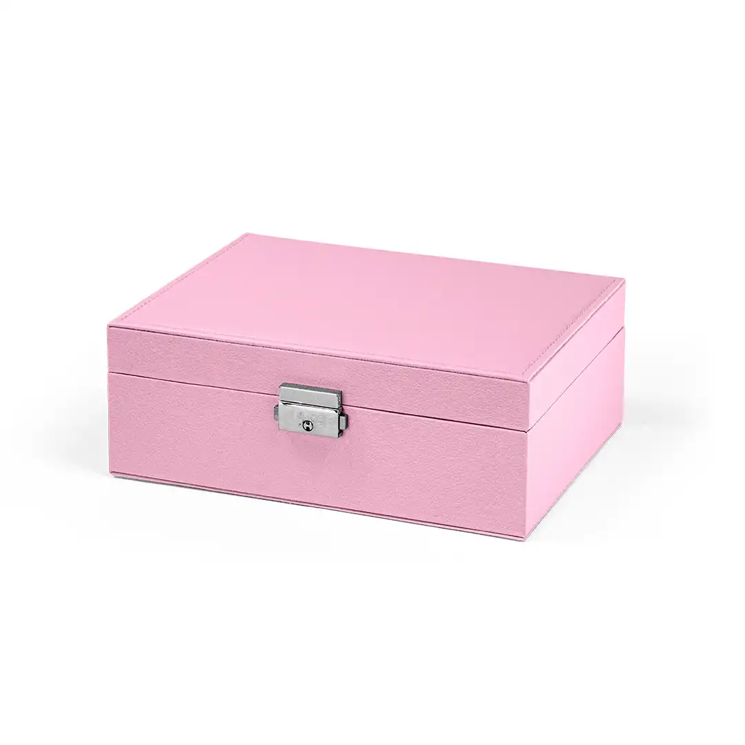 PORTA JOIAS FORMATO DE MALETA 2 ANDARES ROSA FECHO METÁLICO – 23X17X8,5CM