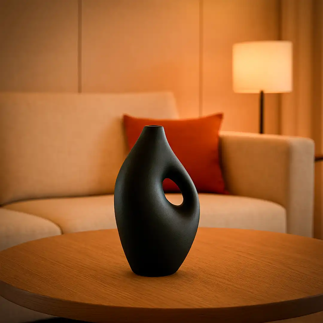 VASO DE PORCELANA DECORATIVO PRETO 18CM