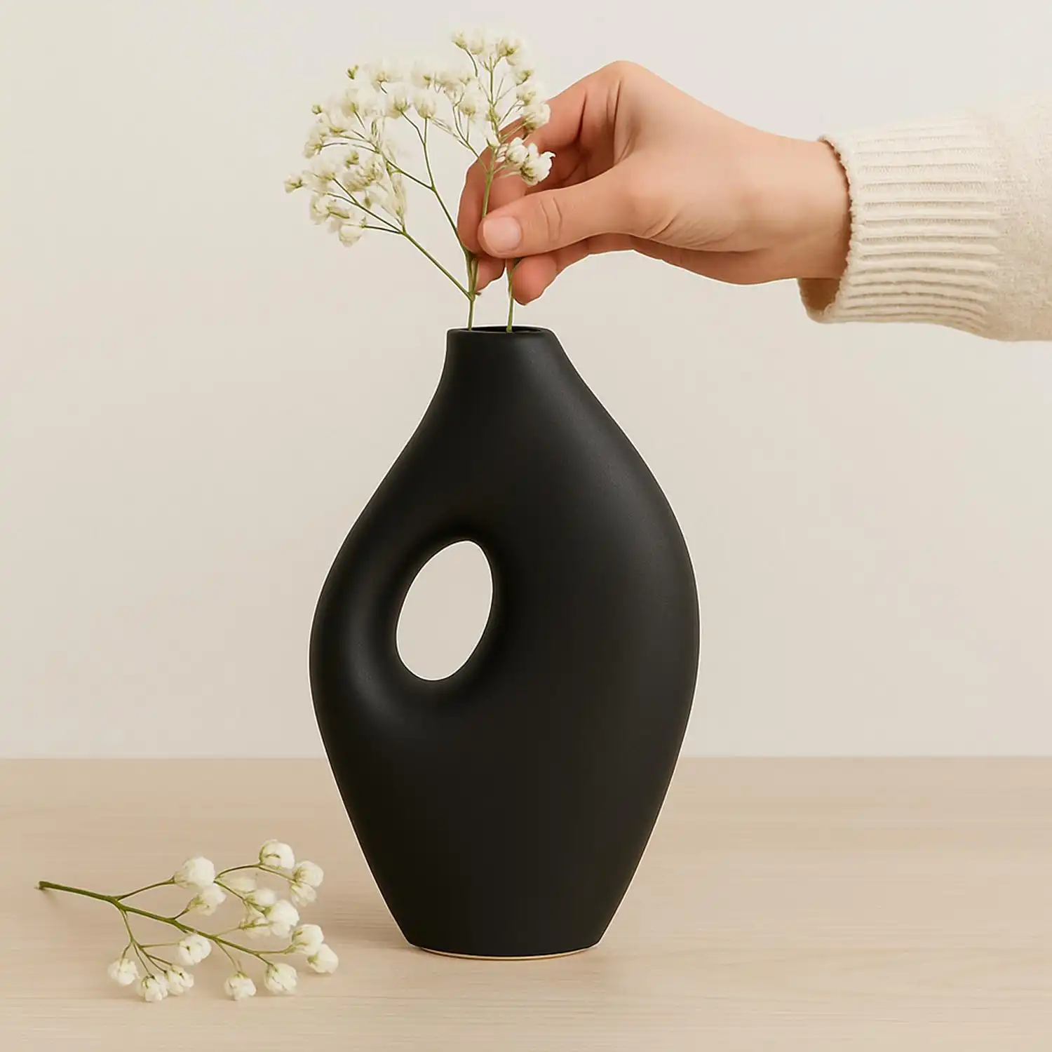 VASO PORCELANA DECORATIVO PRETO