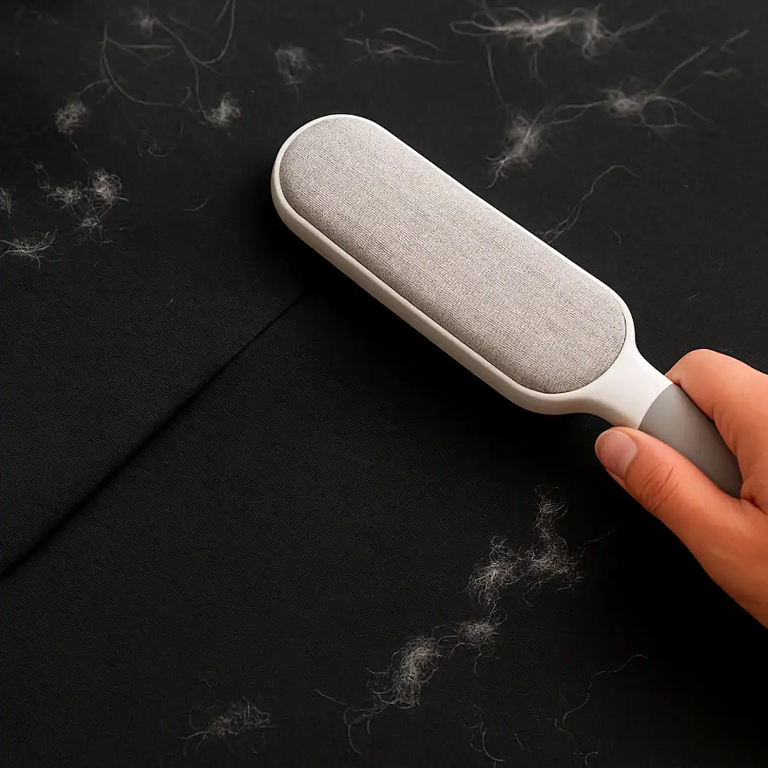 ESCOVA REMOVEDORA DE PELOS REUTILIZÁVEL COM SUPORTE AUTO-LIMPANTE PARA ROUPAS E ESTOFADOS