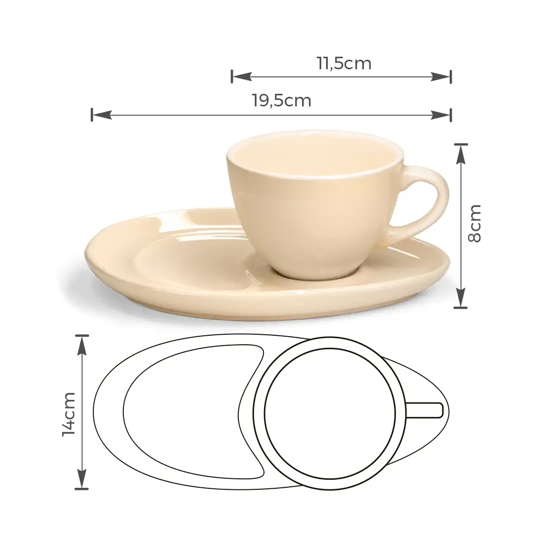 CONJUNTO COM 2 XÍCARAS DE CERÂMICA COM 2 PRATOS – BRANCO BRILHANTE