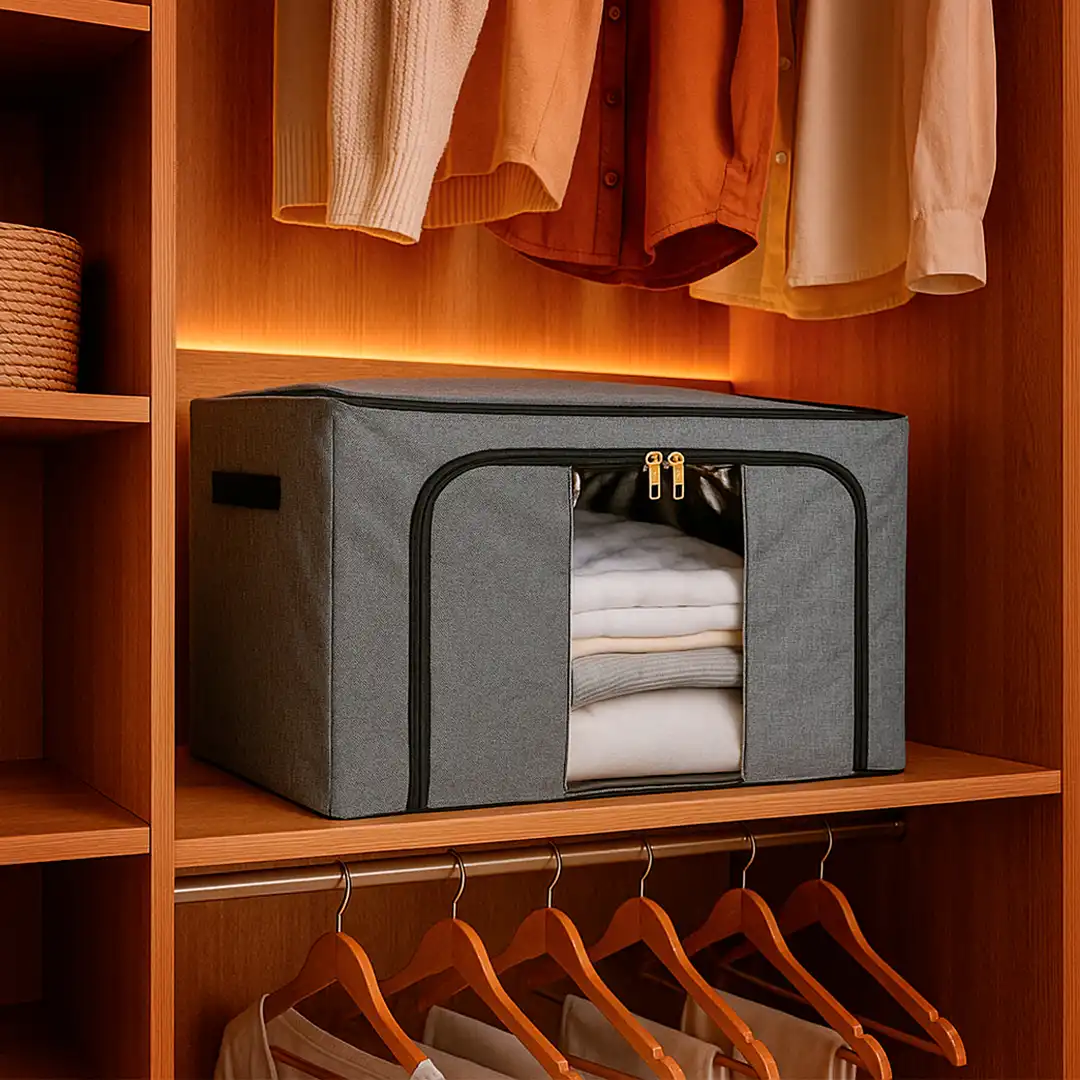 CESTO ORGANIZADOR DOBRÁVEL MULTIUSO DE TECIDO COM VISOR – 60 LITROS