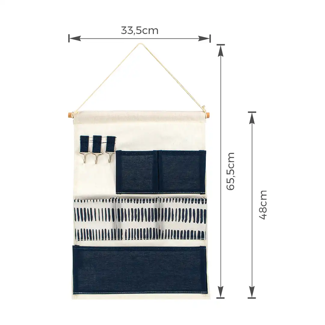 ORGANIZADOR PENDURÁVEL DE TECIDO COM BOLSOS E GANCHOS – 33,5 x 65,5 CM