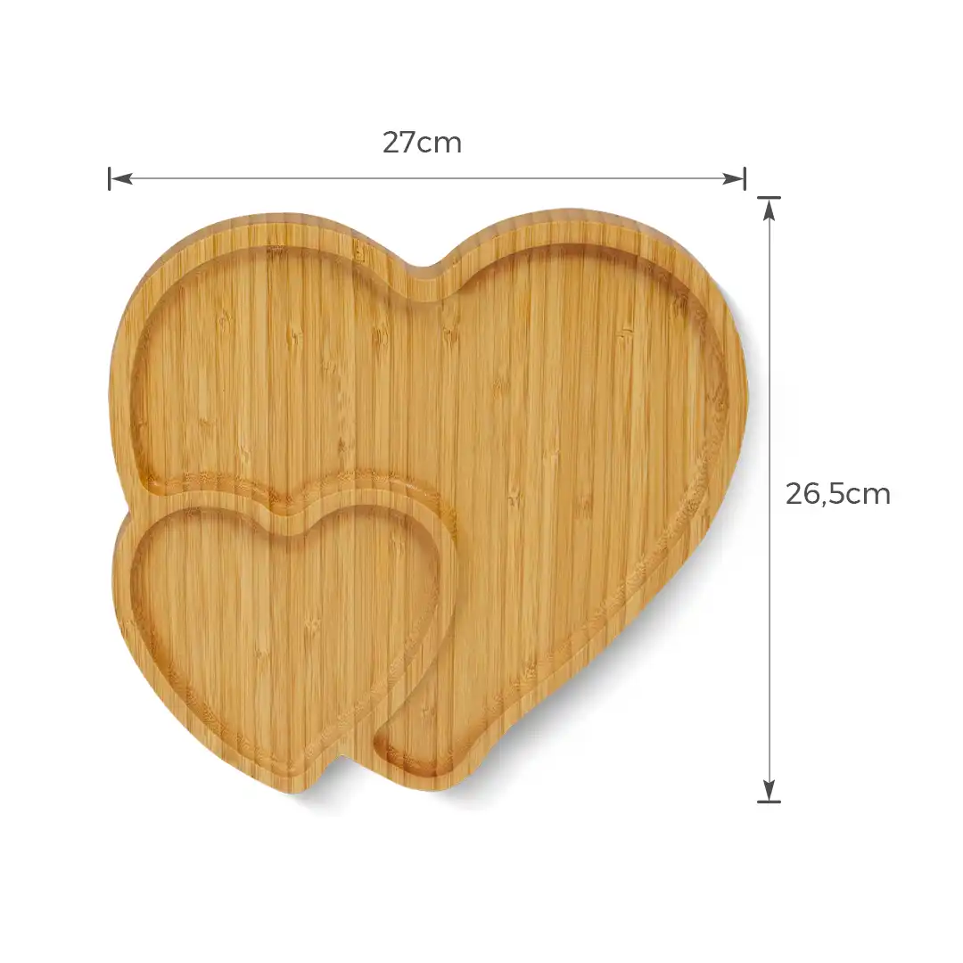 PETISQUEIRA DE BAMBU 27X26,5CM FORMATO CORAÇÃO COM 2 DIVISÓRIAS