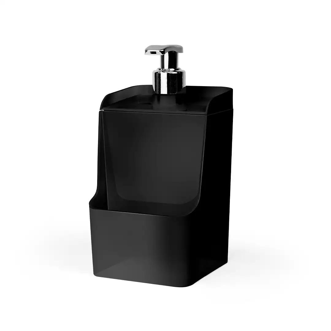 PORTA DETERGENTE PRETO COM PORTA-ESPONJA – 18,5 CM