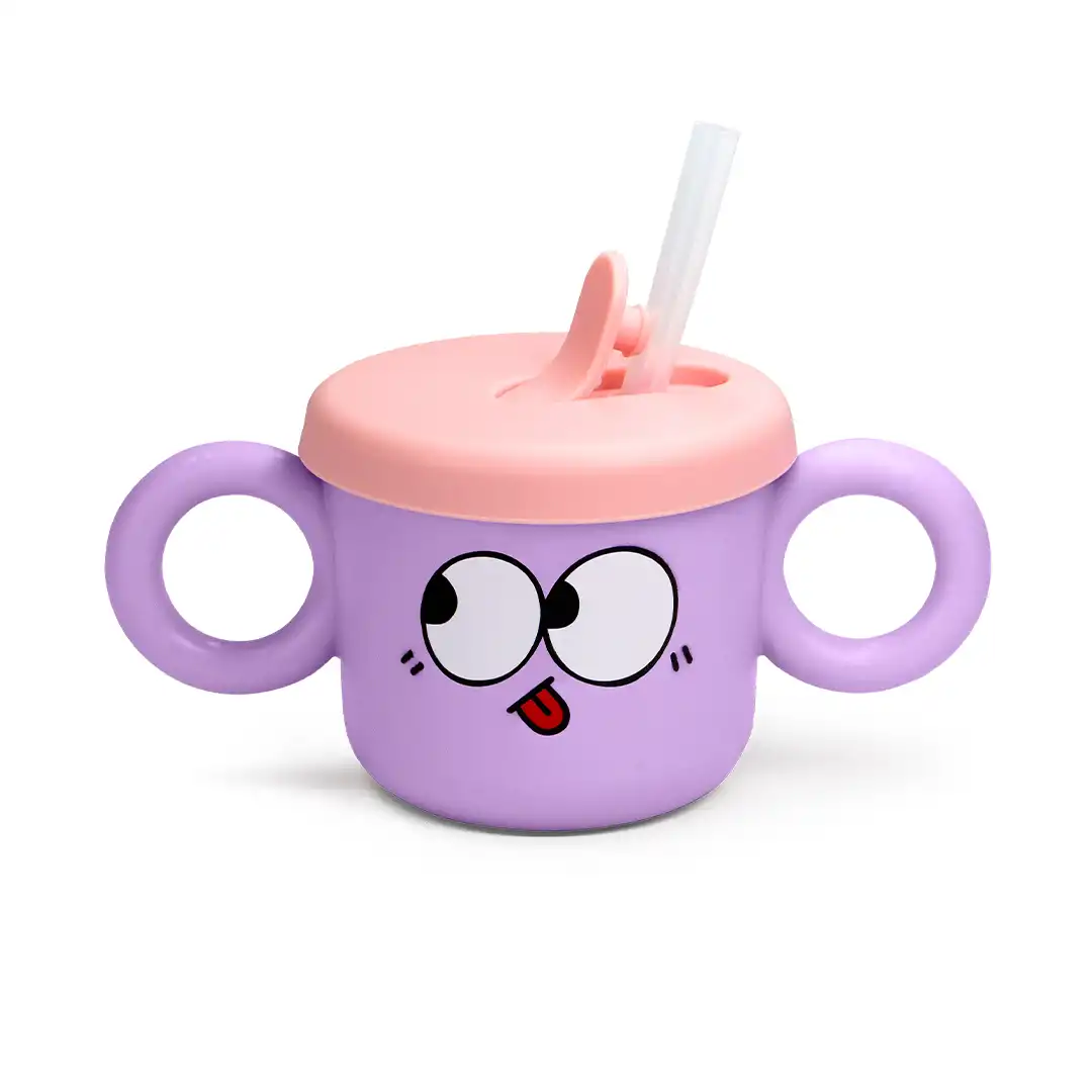 CANECA INFANTIL PLASTICO COM TAMPA SILICONE 190ML ROXA