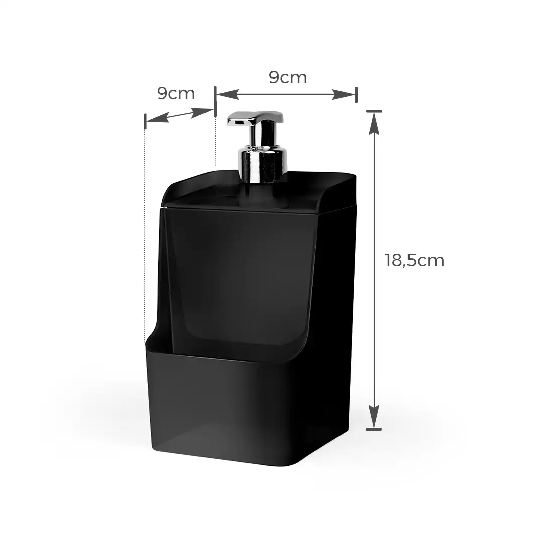 PORTA DETERGENTE PRETO COM PORTA-ESPONJA – 18,5 CM