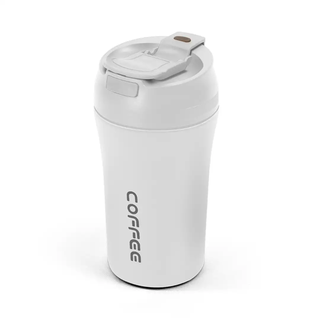 COPO TÉRMICO BRANCO 420ML COM TAMPA ANTIVAZAMENTO E INTERIOR EM INOX