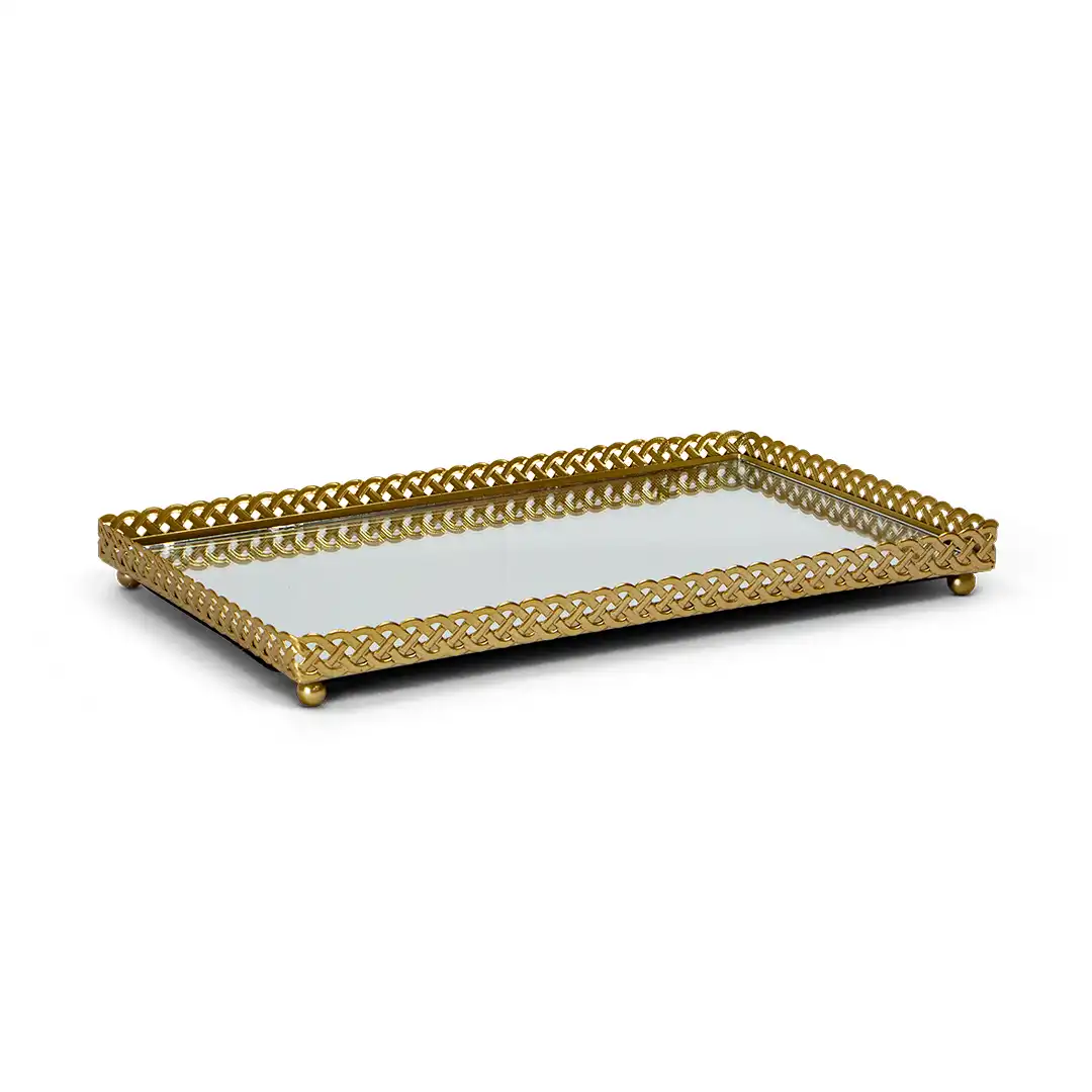 BANDEJA DECORATIVA ESPELHADA DOURADA RETANGULAR 27,5CM