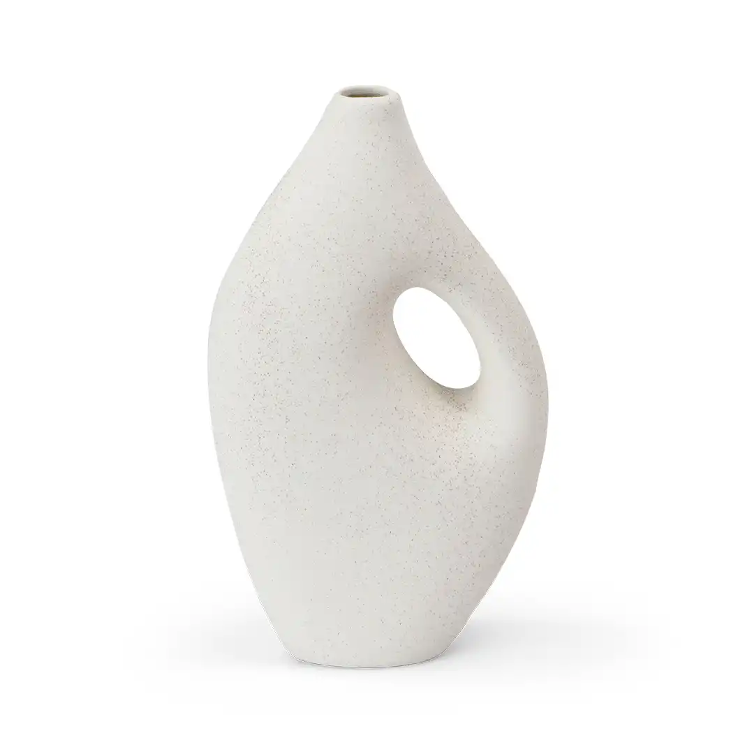 VASO DE PORCELANA DECORATIVO BRANCO COM DETALHES EM PONTOS 18CM