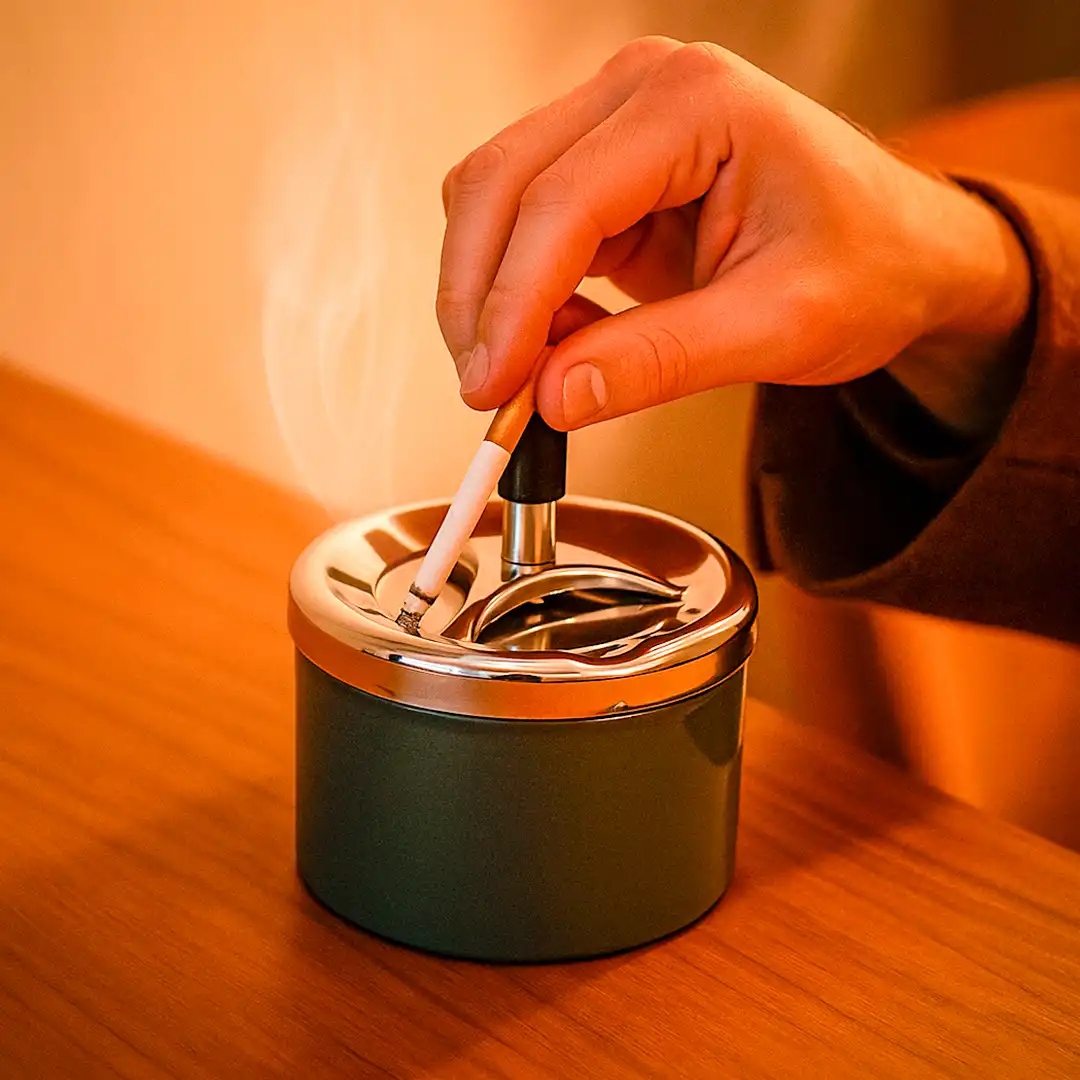 CINZEIRO METÁLICO COM RESERVATÓRIO E FECHAMENTO AUTOMÁTICO - 9,5X12CM