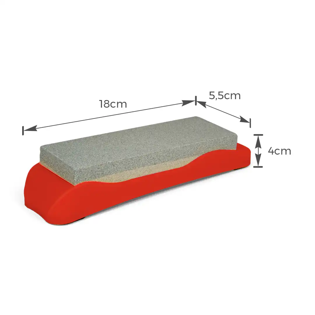 AMOLADOR DE FACAS COM BASE ANTIDERRAPANTE VERMELHO – 18CM