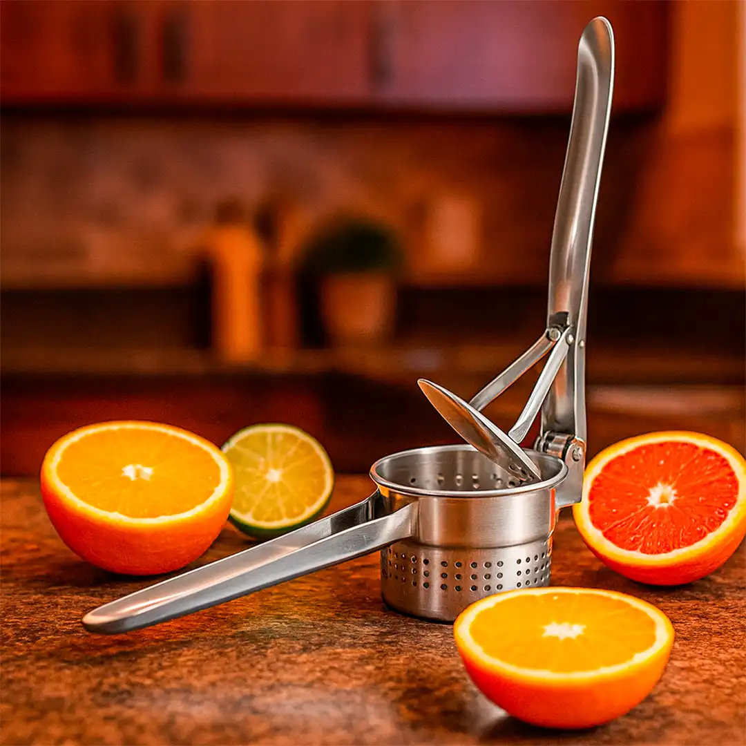 ESPREMEDOR DE BATATA E FRUTAS MANUAL EM INOX – 26CM