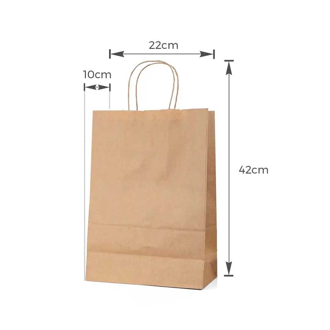KIT 10 SACOLA DE PAPEL KRAFT COM ALÇA TORCIDA GRANDE 42X22X10CM