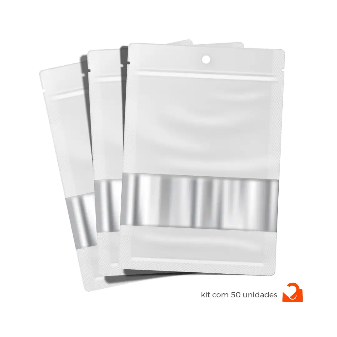 EMBALAGEM DE PLÁSTICO COM VISOR BRANCA – KIT 50 UNIDADES