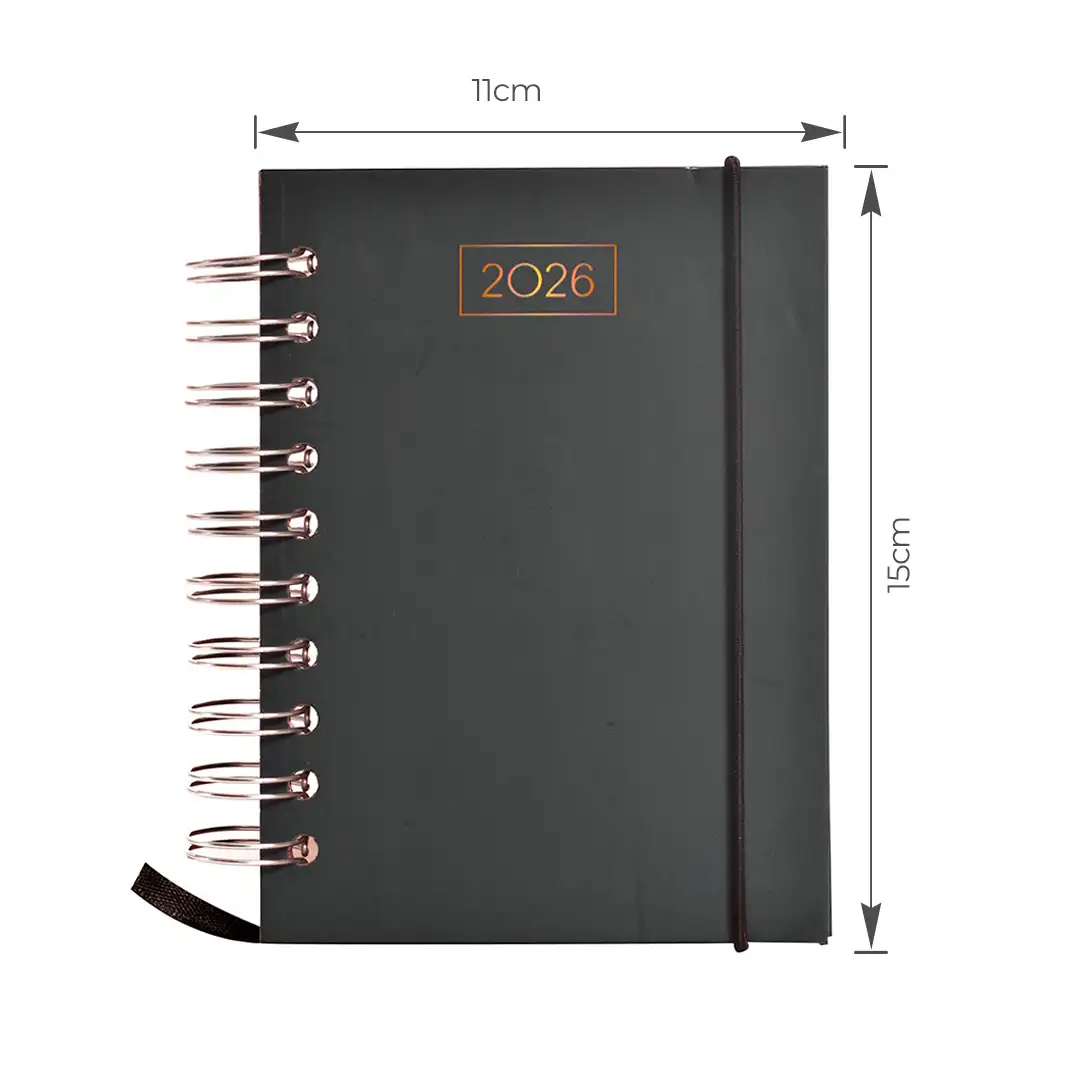 AGENDA ESPIRAL 2026 COM CAPA DURA E ELÁSTICO 11X15CM – SORTIDAS