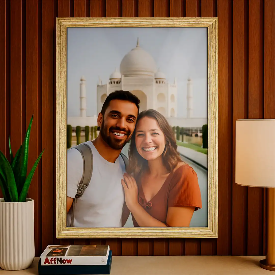 PORTA-RETRATO DECORATIVO A3 EM MDF MARROM CLARO COM PROTEÇÃO EM PLÁSTICO