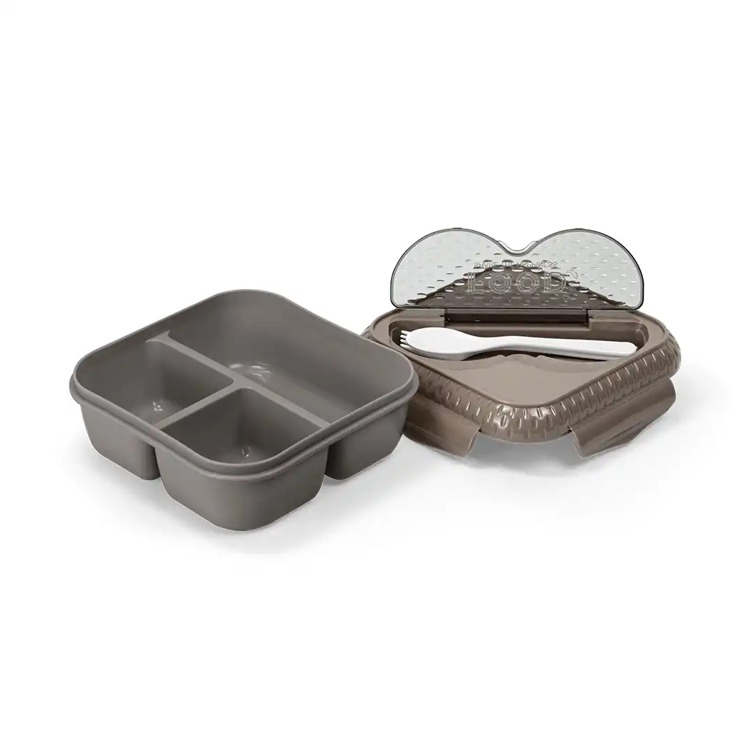 POTE MARMITA PLÁSTICO CINZA COM TAMPA, COLHER E GARFO INCLUSOS