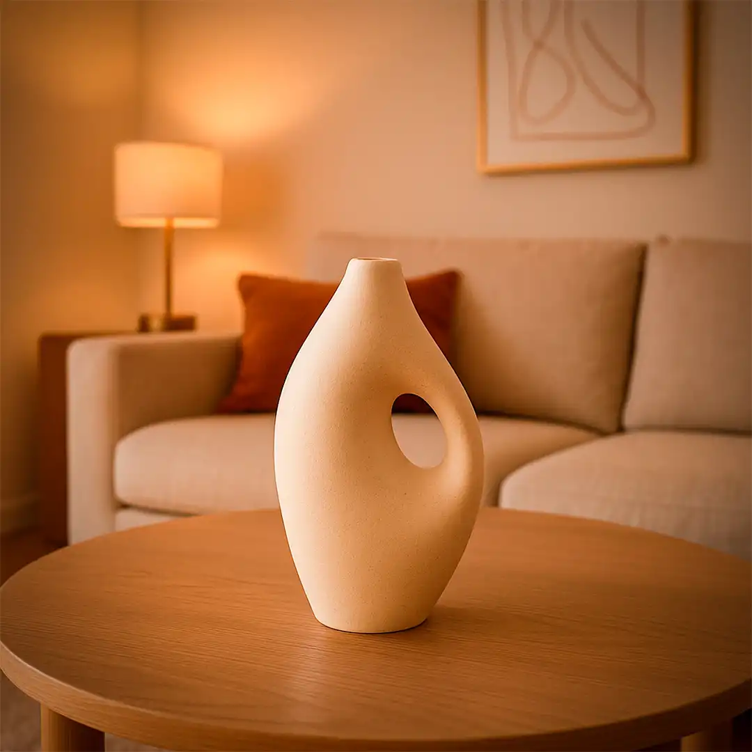 VASO DE PORCELANA DECORATIVO BRANCO COM DETALHES EM PONTOS 18CM