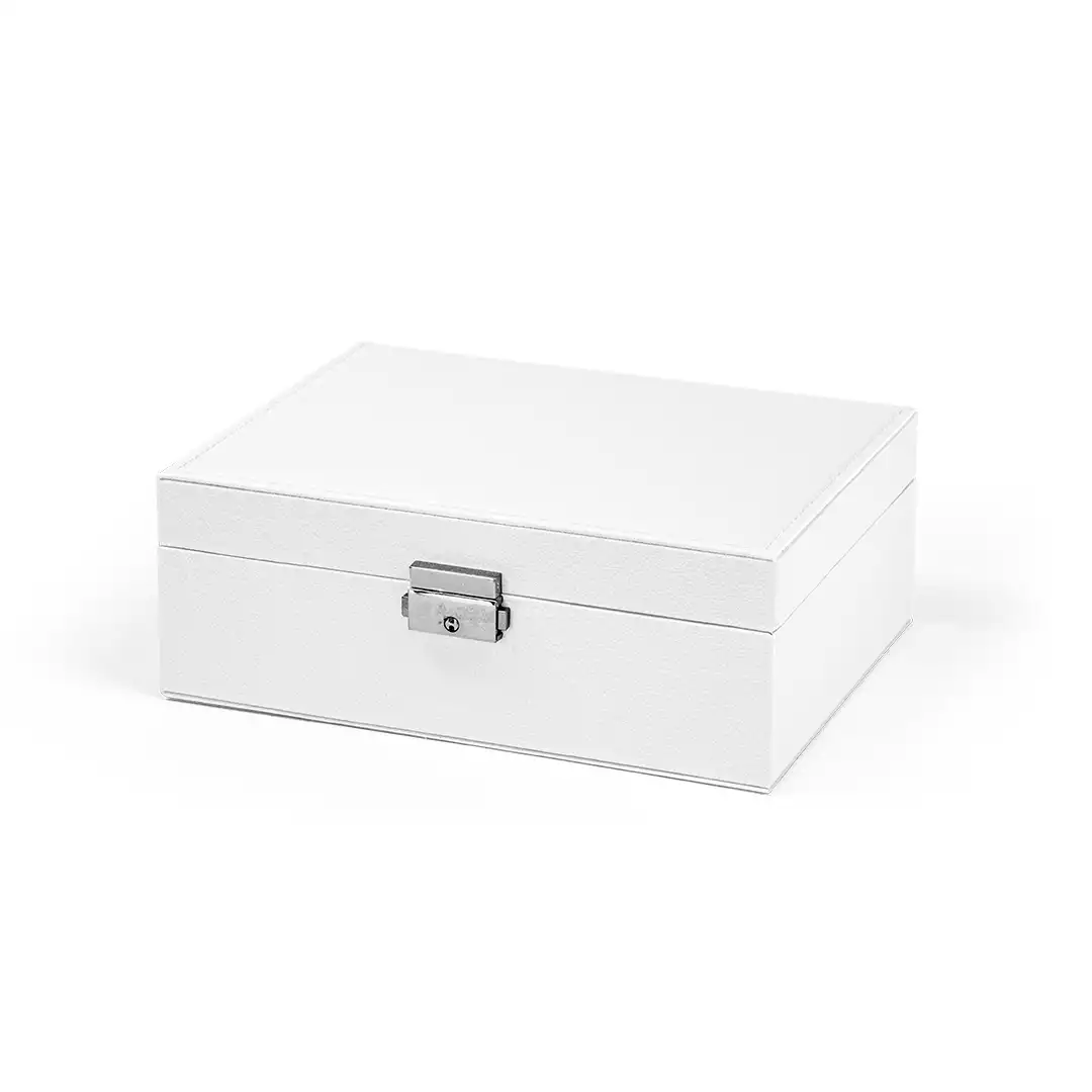 PORTA JOIAS FORMATO DE MALETA 2 ANDARES BRANCO FECHO METÁLICO – 23X17X8,5CM