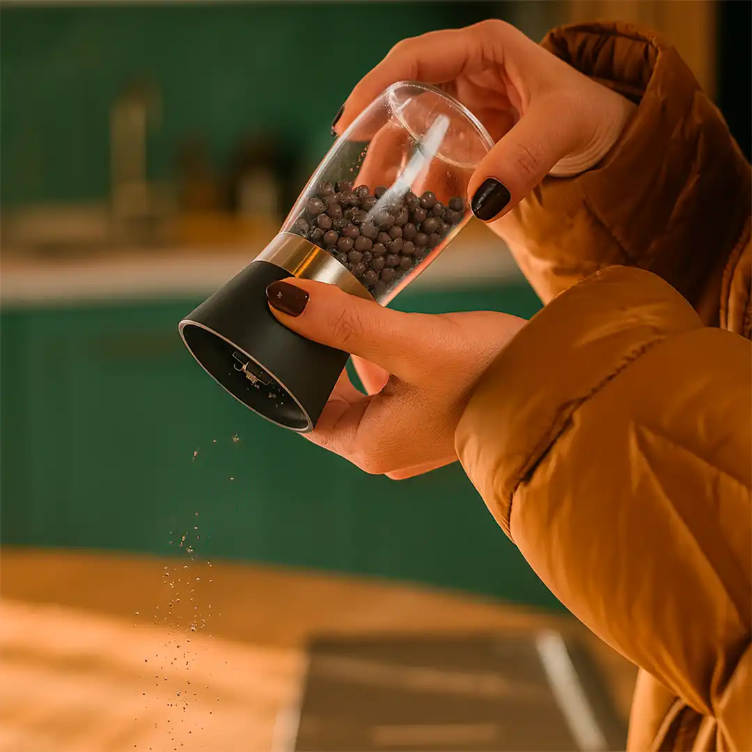 MOEDOR DE SAL E PIMENTA EM VIDRO COM TAMPA – 200ML