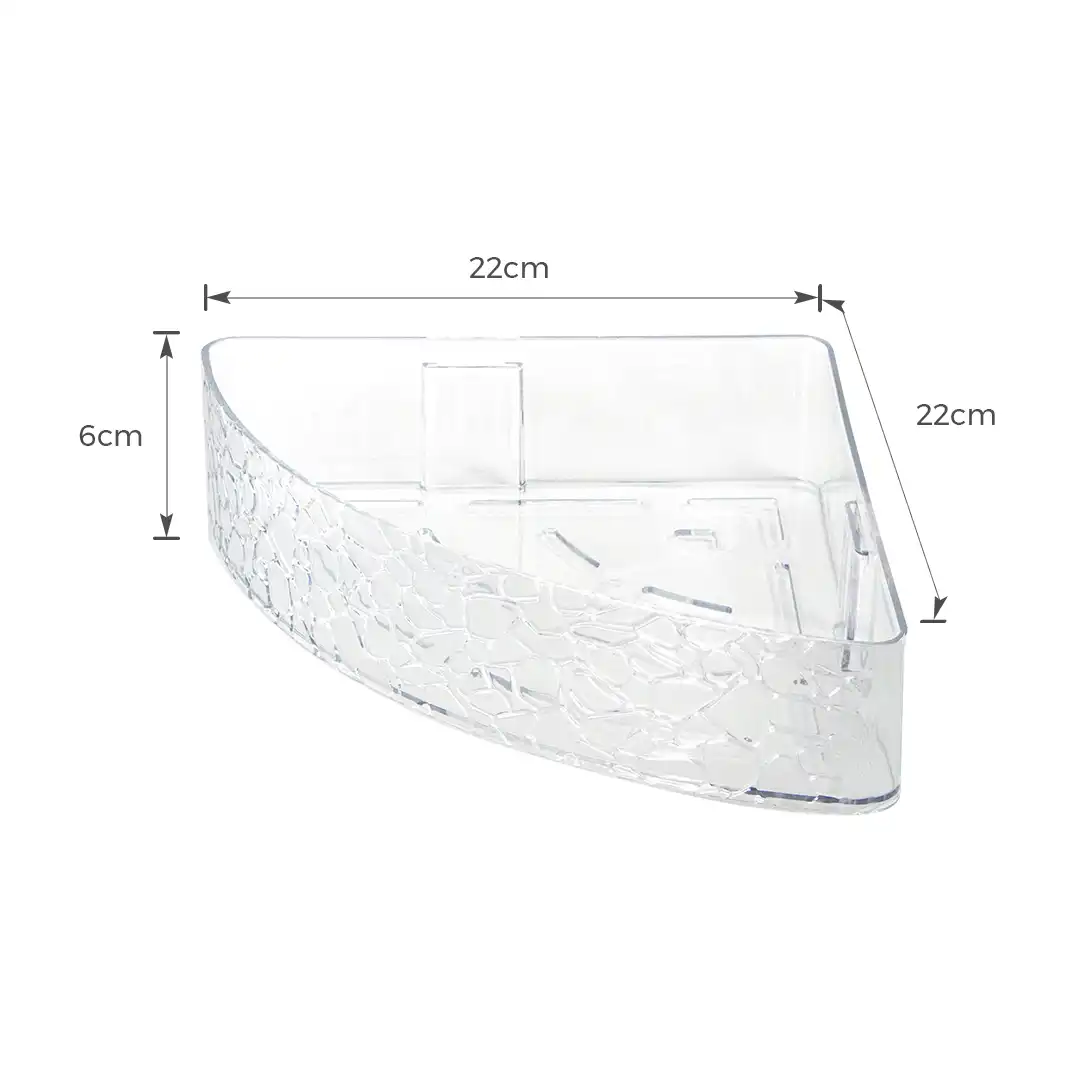 SUPORTE MULTIUSO DE BANHEIRO CANTO ADESIVO TRANSPARENTE 22x22x6CM