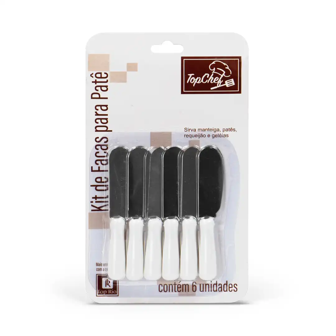 KIT 6 ESPÁTULAS PARA PATÊ EM INOX COM CABO BRANCO